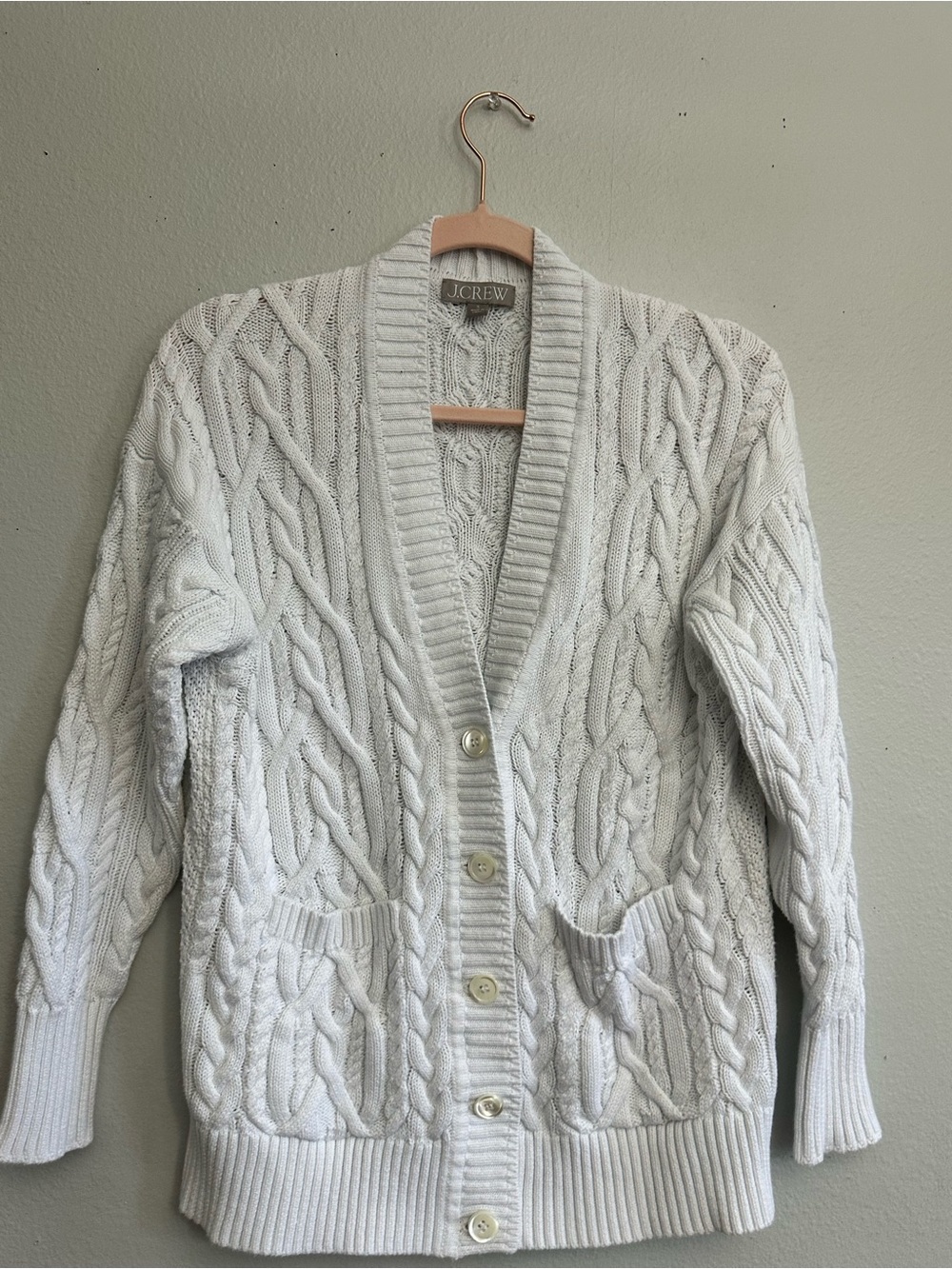 J.‎ Crew White Cable Knit Button Cardigan